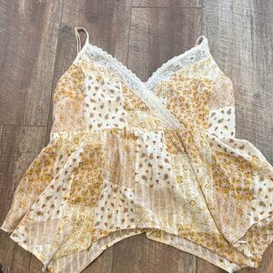 American Eagle Outfitters Yellow Floral Lace Trim Cami